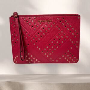 Michael Kors Jet Set Travel XL Pink Studded Leather Clutch Wristlet NWOT
